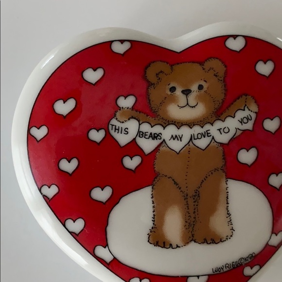 Vintage Lucy Rigg 1979 1980 Teddy Bear Heart Shaped Jewelry Box Valentine’s Day - Picture 5 of 10